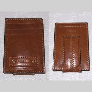 FOSSIL Brown Leather Money Clip Card Wallet